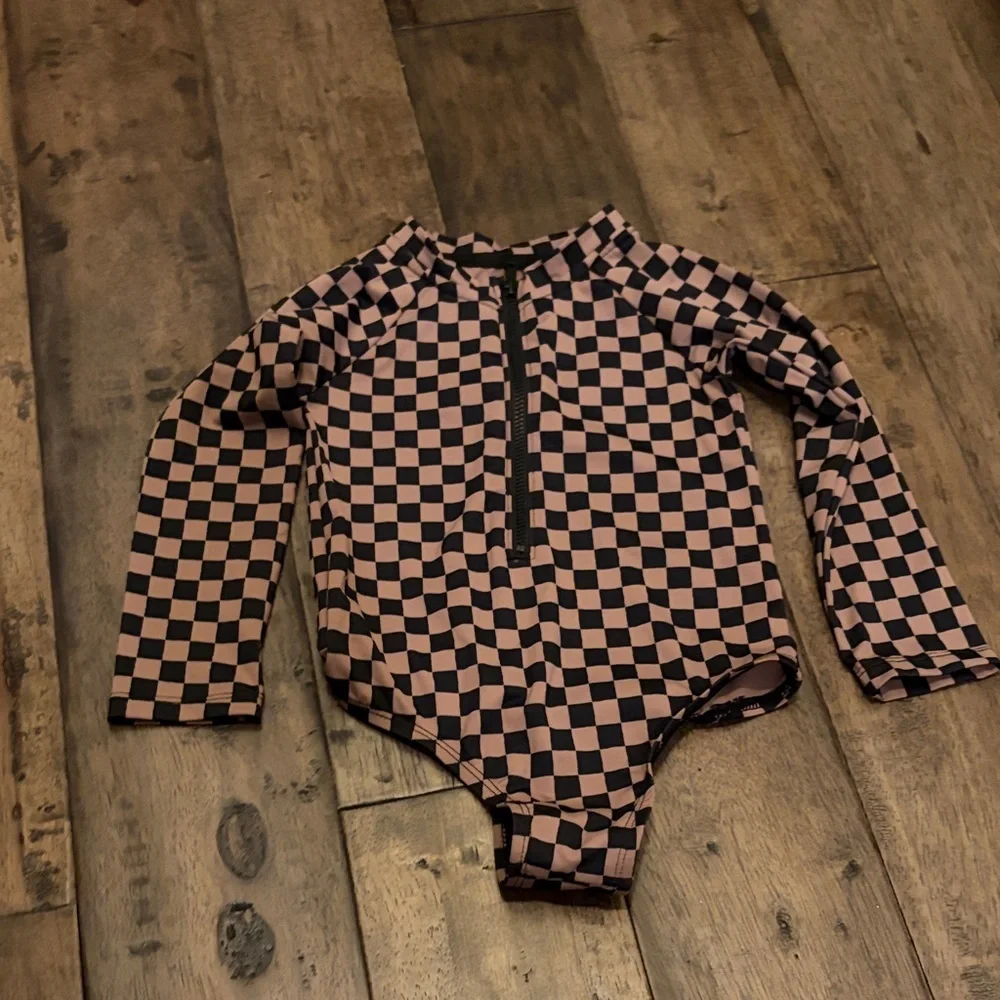 Checkerboard Long Sleeve One-Piece Swimsuit